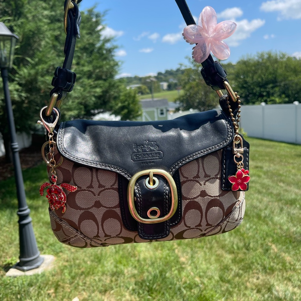 Coach Black and Brown Signature Shoulder Bag